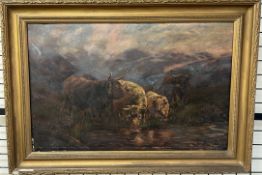 19th century British School Highland cattle Oil on canvas