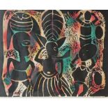 Wale Olajide Sango Festival Woodblock print Signed and titled in pencil to the margin