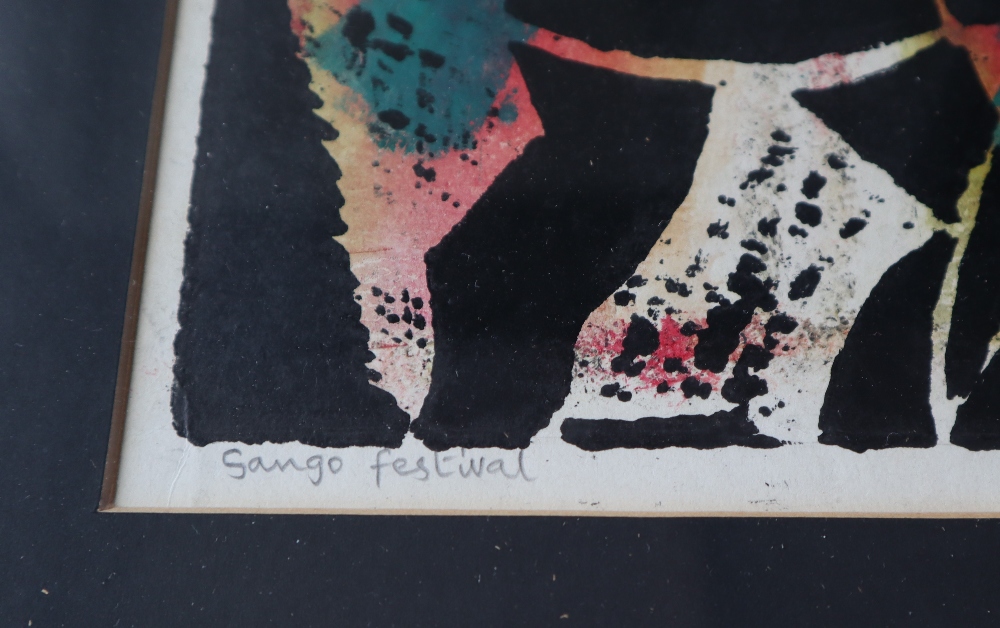 Wale Olajide Sango Festival Woodblock print Signed and titled in pencil to the margin - Image 3 of 5