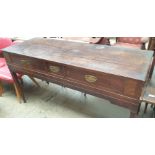 A 19th century mahogany square piano converted to a chest with three drawers on square reeded legs