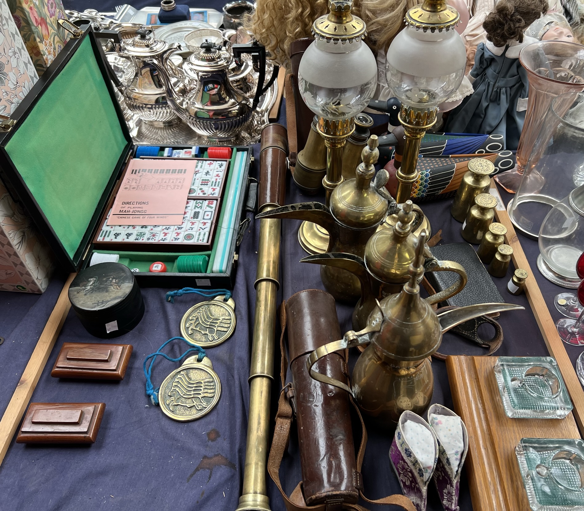 A brass and leather three drawer telescope together with a Korean Imperial postal system four and - Image 2 of 6