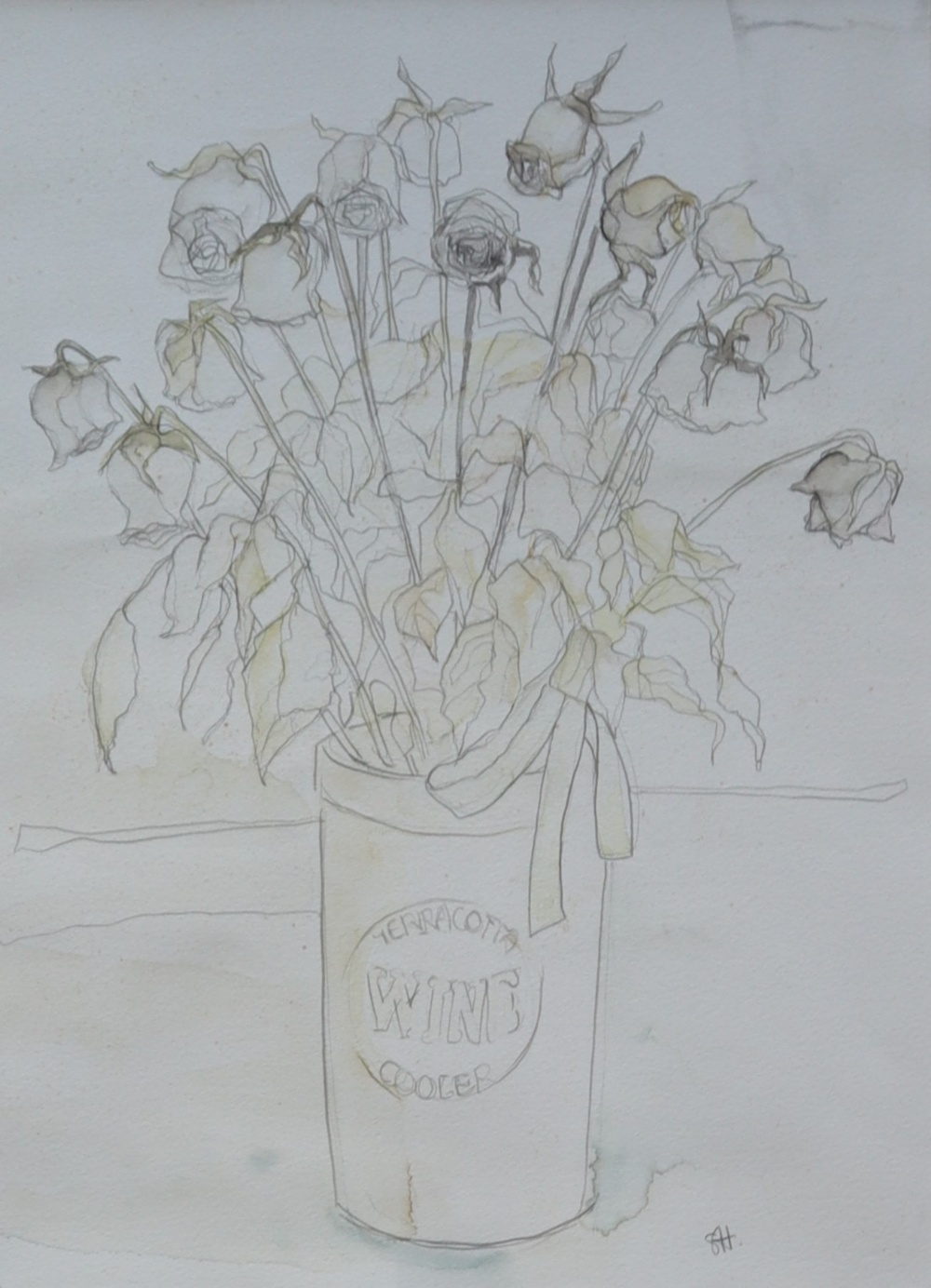 Sarah Hopkins Fading flowers Pencil drawing Initialled 43 x 31cm ***Artists resale rights may