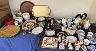 A Poole pottery Aegean pattern charger together with Staffordshire type dogs, carnival glass,