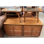 A Nathan teak side cabinet together with a pair of Chinese occasional tables