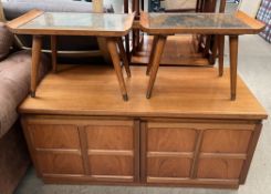 A Nathan teak side cabinet together with a pair of Chinese occasional tables