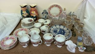 A Royal Albert "Serena" pattern part tea set together with other part tea sets, Toby jugs, plates,