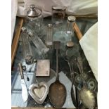 Silver topped dressing table pots together with a silver cigarette case and electroplated wares