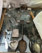 Silver topped dressing table pots together with a silver cigarette case and electroplated wares