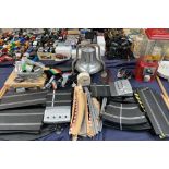 Assorted Scalextric track, gumball machine, chrome plated bell, Windsor and Newton paint set,