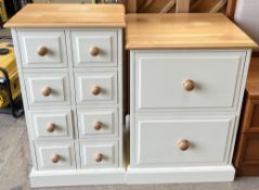 A cream painted pine chest of eight drawers containing CD's together with a similar filing cabinet