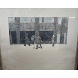 Adrian Bartlett Figures by an office complex Etching no 2/50 Signed in pencil to the margin