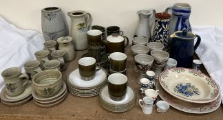 A Poole pottery part coffee set together with studio pottery goblet, jugs,