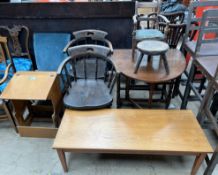A pair of smokers bow elbow chairs together with a nursing chair, child's desk, child's chair,
