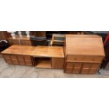 A mid 20th century teak bureau together with a similar side cabinet,