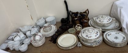 A Leighton pottery part dinner set together with part tea sets, copper lustre jugs,