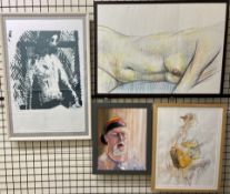 Richard O'Connell Female Nude Torso Watercolour Together with another watercolour "The Guitar