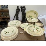 A Royal Doulton Lynn pattern part dinner set together with bronzed figures of lovers and a small