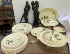 A Royal Doulton Lynn pattern part dinner set together with bronzed figures of lovers and a small