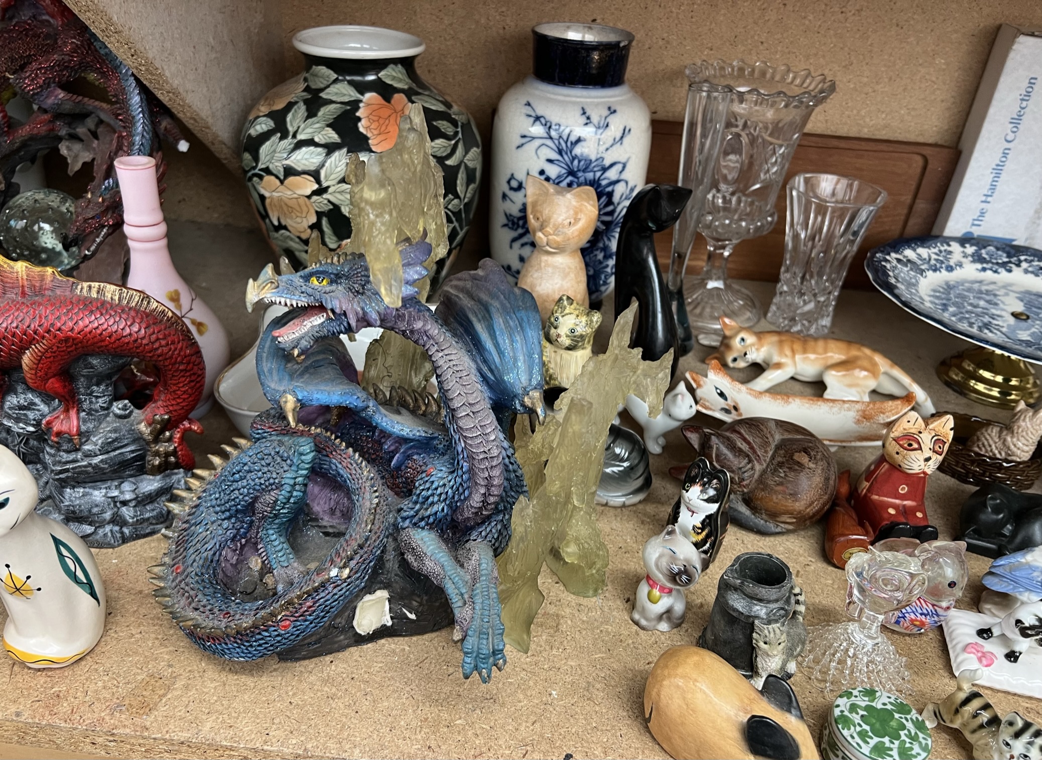 Dragon figures together with assorted vases, cat models, - Image 3 of 4