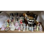 Assorted pottery figures of ladies together with horse figures,