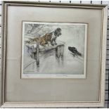 G Vernon Stokes Spaniels on a jetty with another in the river A limited edition etching, No.