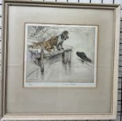 G Vernon Stokes Spaniels on a jetty with another in the river A limited edition etching, No.