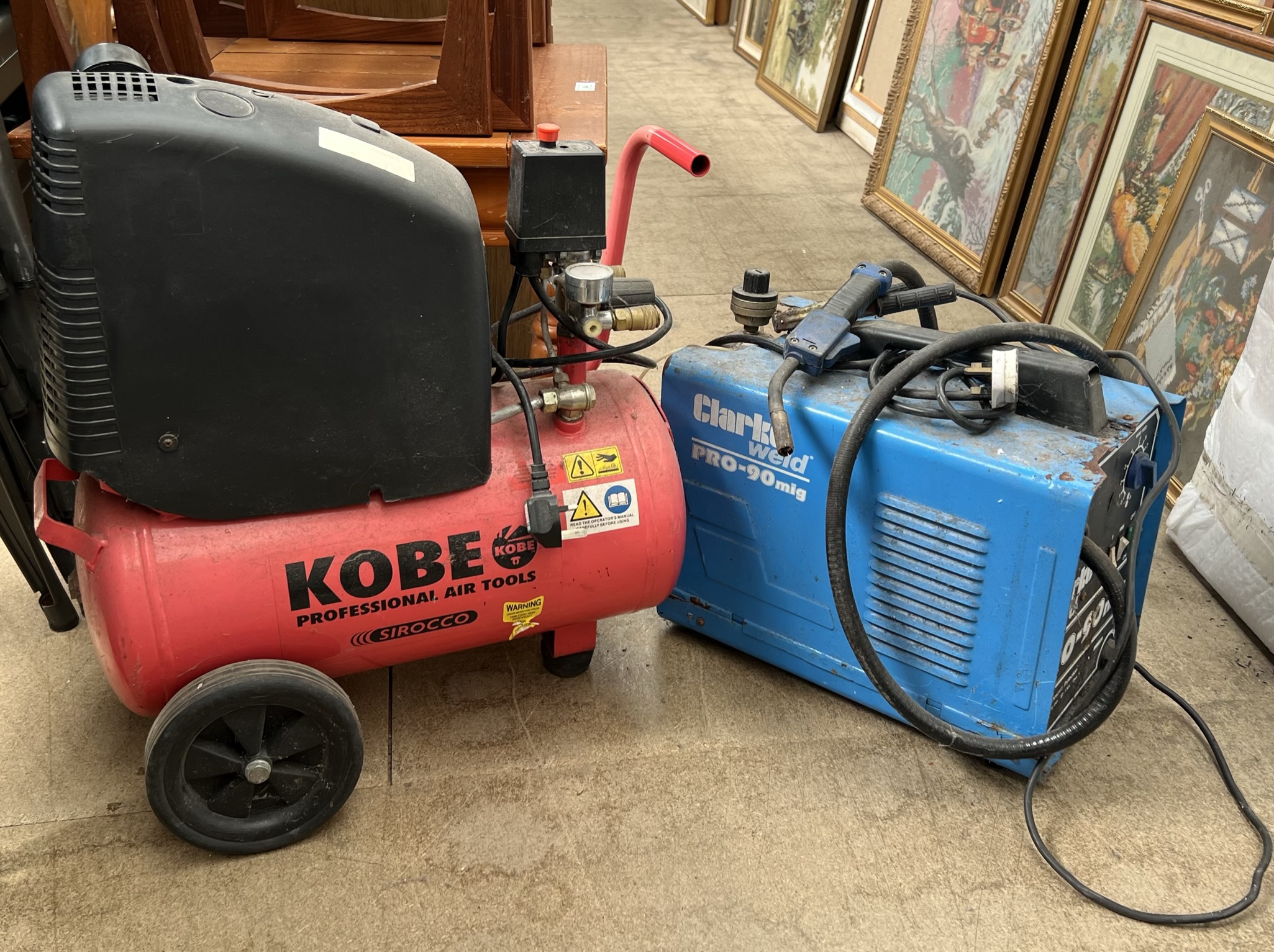 A Kobe sirocco compressor together with a Clarke Pro 90 Mig welder CONDITION REPORT: