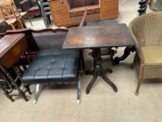 A Victorian table with a rectangular top on a baluster column and four splayed legs together with a