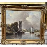 L De Vogel A continental river scene Oil on canvas Signed 49.5 x 59.