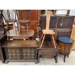 A 20th century oak side cabinet together with an oak double hinged sewing box,