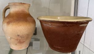 A Smallbrook terracotta bowl together with a pottery jug