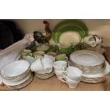 A Tams ware part dinner set together with a cockerel figure,