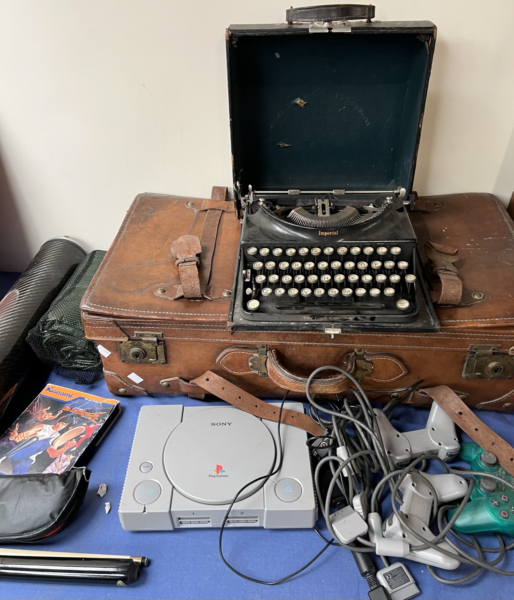 A Michelin double sided tin advertising sign together with a leather case, Imperial typewriter, - Image 2 of 3