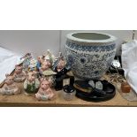 Natwest Pig money boxes together with Royal Doulton figures, part dressing table set,