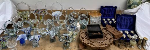 A collection of Murano glass baskets together with assorted glasswares,