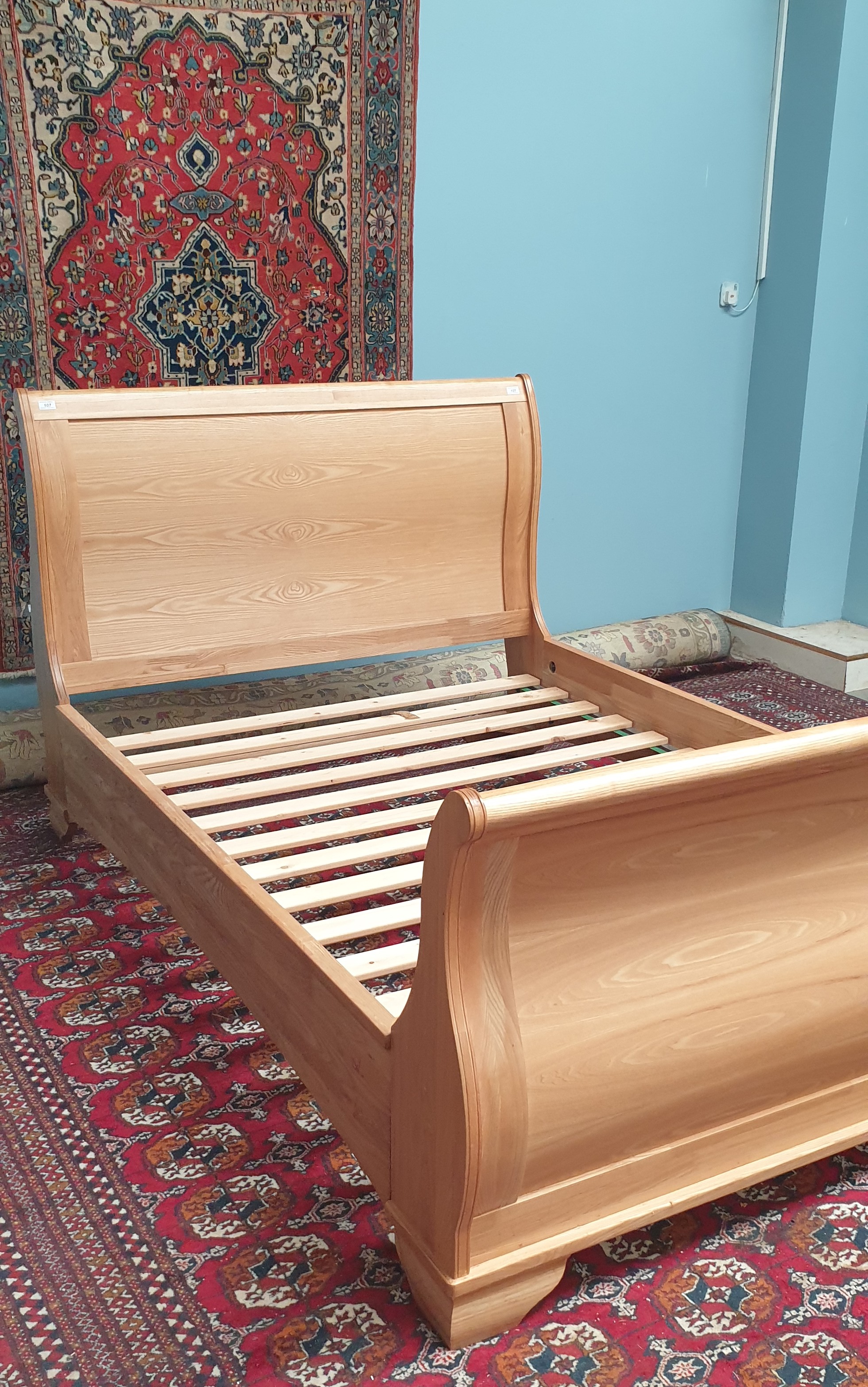 A modern double sleigh bed