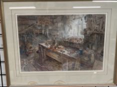 Arthur Miles North Wales Workplace Watercolour Signed and dated 1982 Labels verso