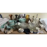 A Poole pottery part tea and dinner service together with glass dishes and bowls, table lamps,