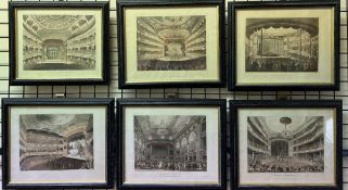 A set of six Rowlandson and Pugin hand coloured aquatints of theatres including New Covent Garden,