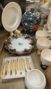 A set of three Royal Doulton dessert plates together with Carltonware bowl and matching mugs,