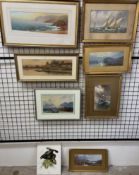 J Shapland A Coastal scene Watercolour Signed Together with a collection of watercolours and prints