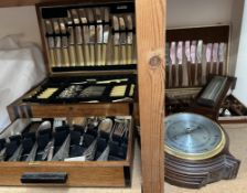 A cased electroplated part flatware service together with a cased stainless steel and teak handled