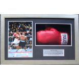 Sugar Ray Leonard a framed montage, including a signed boxing glove and an action photograph,