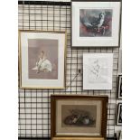 Maria Davies Rabbits in a hutch Charcoal Signed Together with a limited edition print of an Irish