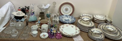 A Bridgwood part dinner set together with various plates, Royal Doulton figures,