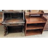 An oak bureau together with a matched pair of mahogany bookcases