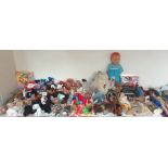 A large collection of TY Beanie Babies together with with other toys,