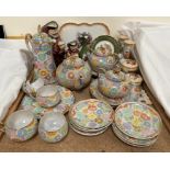 A Japanese part tea set decorated with flowers together with two Royal Doulton Toby jugs,