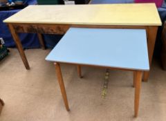 A mid 20th century formica topped kitchen refectory table together with another smaller formica