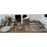 A Garrard and Co electroplated four piece tea set together with assorted electroplated wares,